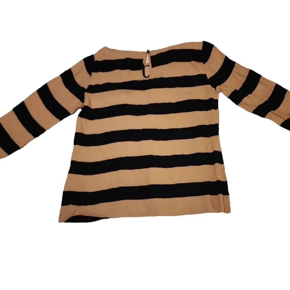 J.Crew Striped Top Long Sleeve Crew Neck Casual Blouse Black Tan Size‎ 2